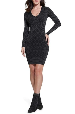 GUESS Elisa Jacquard Long Sleeve Minidress Grey at Nordstrom,