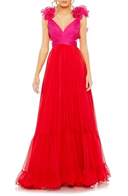 Mac Duggal Ruffle Detail Open Back Tiered Gown Red Pink at Nordstrom,