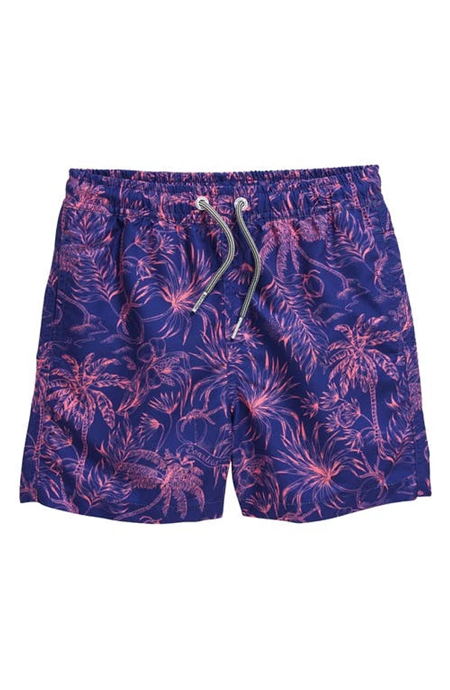 Boardies Kids' Palm Tree Print Swim Trunks Blue at Nordstrom,