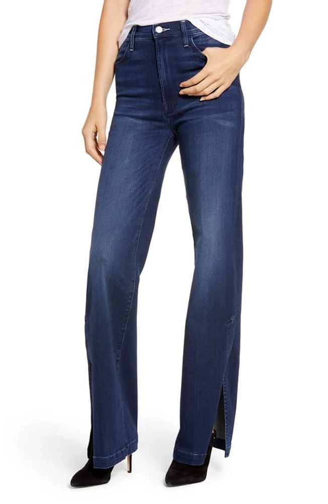 MOTHER The Hustler Sidewinder High Waist Slit Hem Bootcut Jeans Tongue And Chic at Nordstrom,