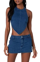 EDIKTED Sydnie Open Back Denim Halter Top Dark-Blue at Nordstrom,