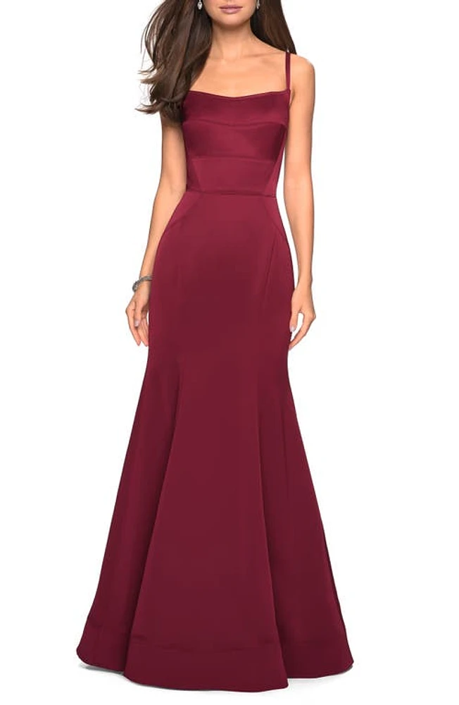 La Femme Structured Jersey Trumpet Gown Burgundy at Nordstrom,