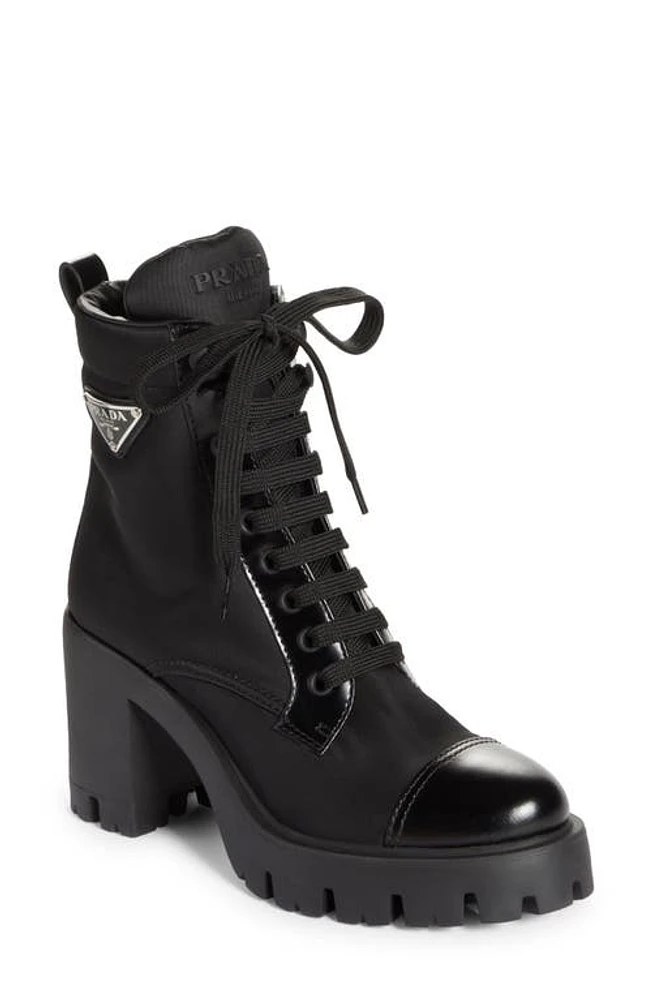 Prada New Brixxen Re-Nylon Combat Boot Black at Nordstrom,