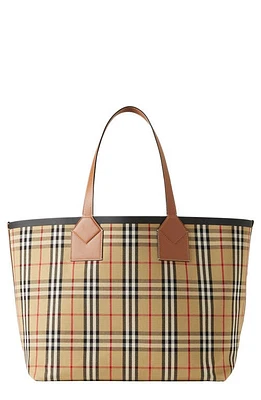 burberry Large London Check Cotton Canvas Tote in Briar Brown/Black at Nordstrom