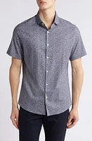 Stone Rose Floral Short Sleeve Stretch Cotton Blend Button-Up Shirt Navy at Nordstrom,