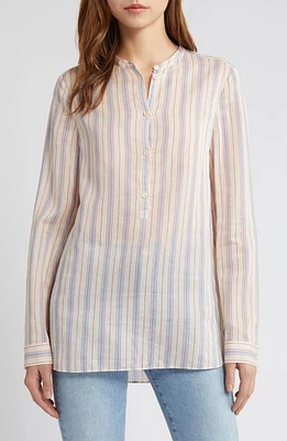 FRAME Stripe Long Sleeve Cotton & Silk Henley Ecru Multi at Nordstrom,