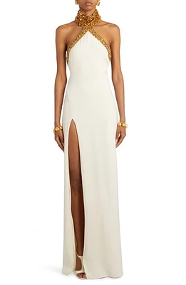 TOM FORD Beaded Fringe Halter Gown Gold/Ecru at Nordstrom, Us