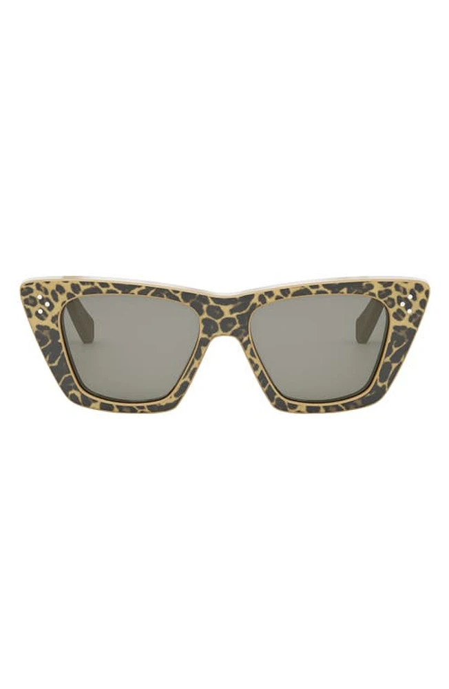 CELINE 51mm Cat Eye Sunglasses in Animal /Smoke at Nordstrom