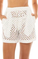 Agua Bendita Watts Kai Paillette Sheer Linen Blend Eyelet Cover-Up Shorts in White at Nordstrom, Size Medium