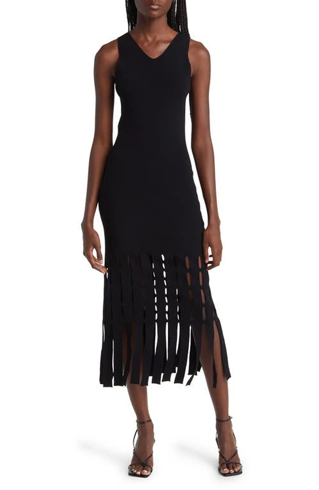 Rails Kaia Fringe Detail Knit Midi Dress Black at Nordstrom,