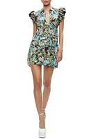 Alice + Olivia Meeko Floral Print Ruffle Minidress in Breeze Floral at Nordstrom, Size 0