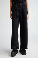 Sacai Belted Release Hem Wide Leg Jeans Black at Nordstrom,