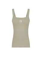 Nocturne Ribbed Wide Strap Top in Beige at Nordstrom