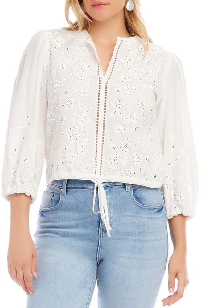 Karen Kane Eyelet Embroidered Drawstring Hem Cotton Top Off White at Nordstrom,