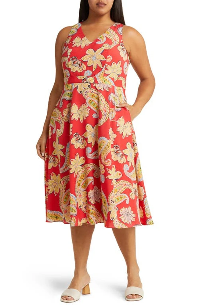 Tahari ASL Floral Tie Back Midi Dress Grenadine at Nordstrom,