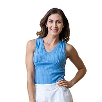 Hope & Henry Womens' Empire Sweater Tank in Cornflower Blue Pointelle at Nordstrom