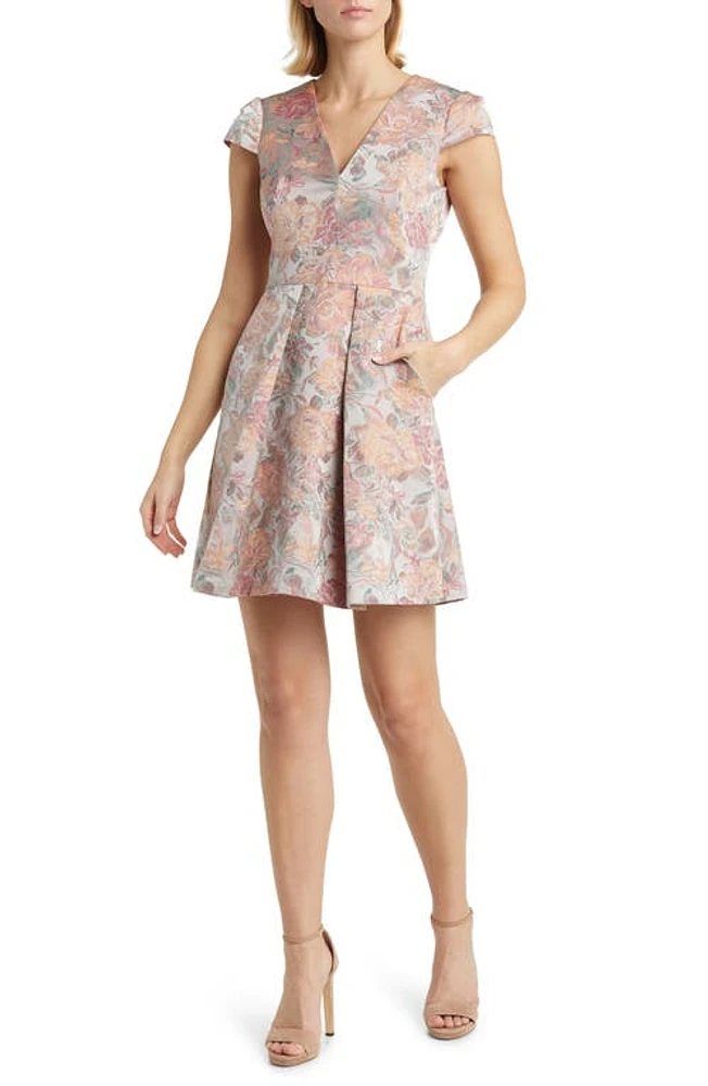 Vince Camuto Floral Jacquard Fit & Flare Dress Rose at Nordstrom,