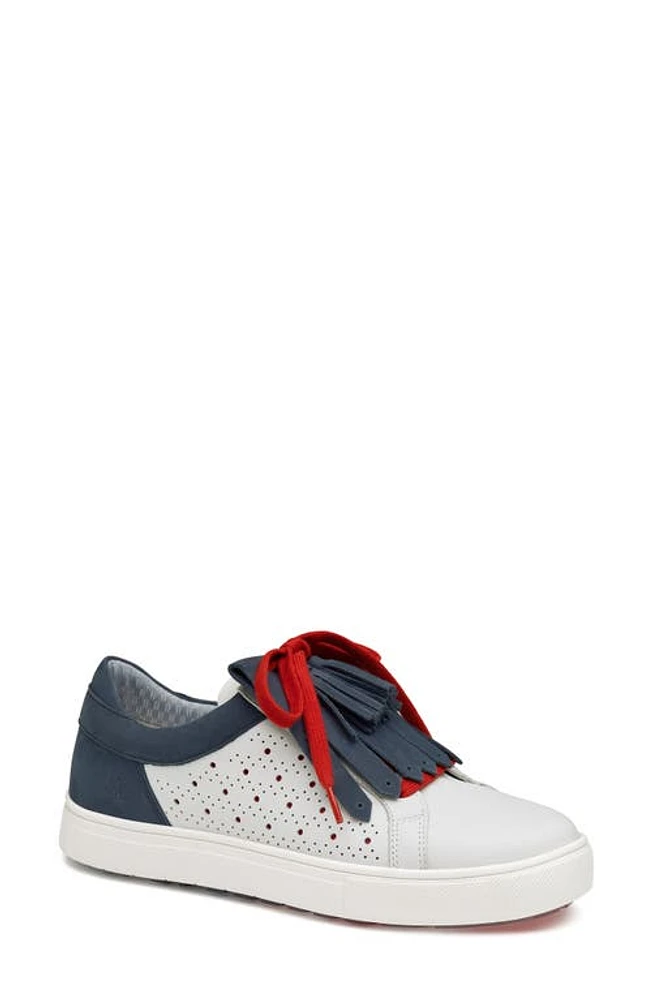 Johnston & Murphy Madison Hybrid Waterproof Golf Shoe White/Navy/Red Wp Calfskin at Nordstrom,