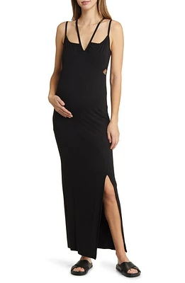 Emilia George Bella Strappy Maternity Maxi Dress Black at Nordstrom,