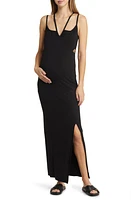 Emilia George Bella Strappy Maternity Maxi Dress Black at Nordstrom,