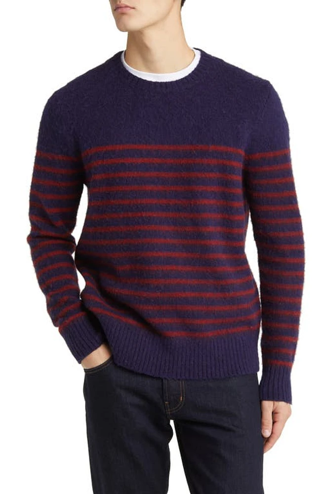 Brooks Brothers Mariner Stripe Brushed Wool Sweater Nvy Rd Brshd Marine at Nordstrom,