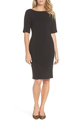 Eliza J Bateau Neck Crepe Sheath Dress in Black at Nordstrom, Size 10