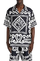 Dolce & Gabbana Marina Print Silk Twill Button-Up Shirt Blue at Nordstrom, Eu