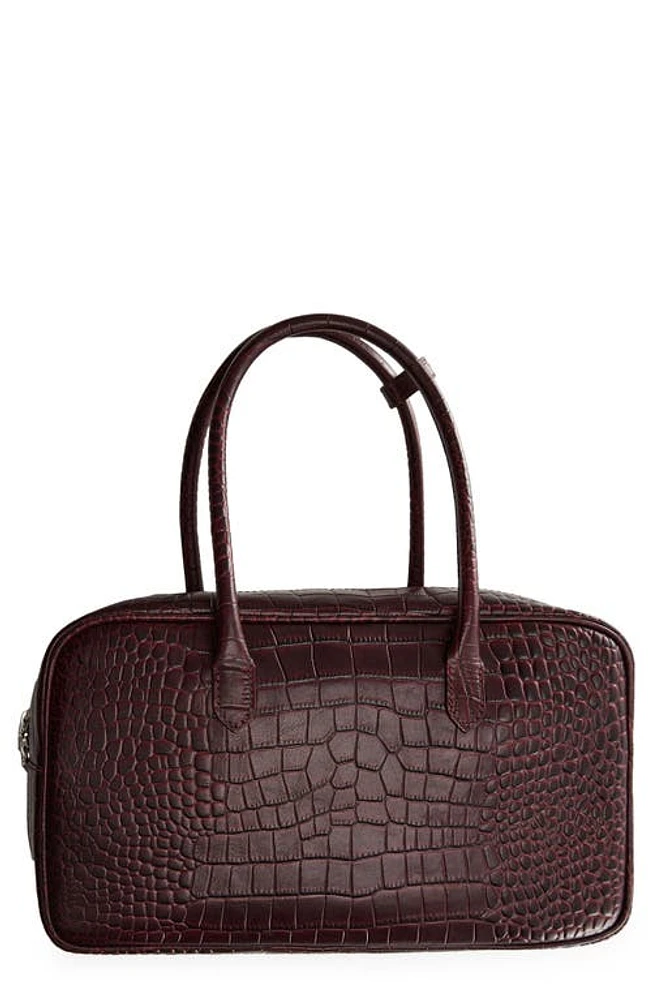 MANGO Croc Embossed Leather Handbag in Burgundy at Nordstrom