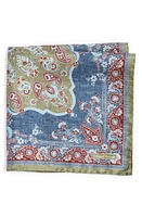 EDWARD ARMAH Persian Print Silk Pocket Square in Denim at Nordstrom