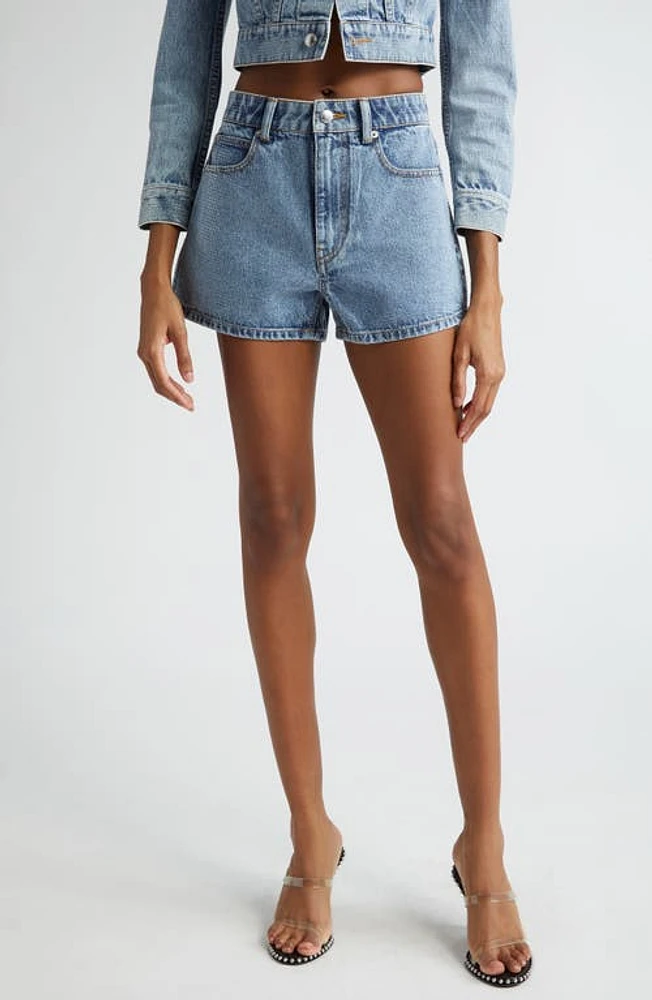 Alexander Wang Shorty High Waist Hotfix Denim Shorts Vintage Light Indigo at Nordstrom,