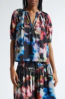 Ulla Johnson Loli Print Puff Sleeve Split Neck Cotton Top at Nordstrom,