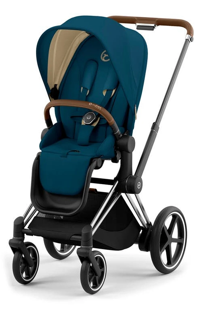 CYBEX e-PRIAM 2 Electronic Smart Stroller with Chrome/Brown Frame in Mountain Blue at Nordstrom