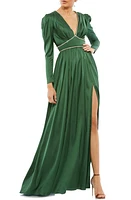 Mac Duggal Crystal Detail Satin Empire Waist Long Sleeve Gown at Nordstrom,