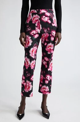 Adam Lippes Daphne Floral Print Cotton Twill Cigarette Pants Black at Nordstrom,