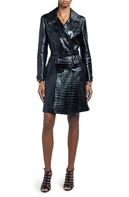 TOM FORD Belted Double Breasted Croc Embossed Leather Trench Coat Black at Nordstrom, Us