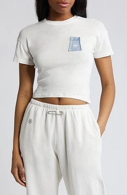 SAMI MIRO VINTAGE Denim Logo Patch Organic Cotton & Hemp Crop T-Shirt White at Nordstrom,