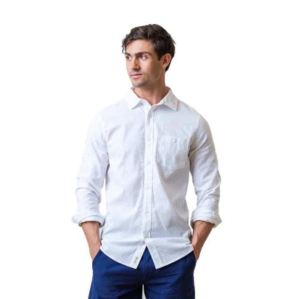 Hope & Henry Mens' Linen Long Sleeve Button Down Shirt White at Nordstrom,