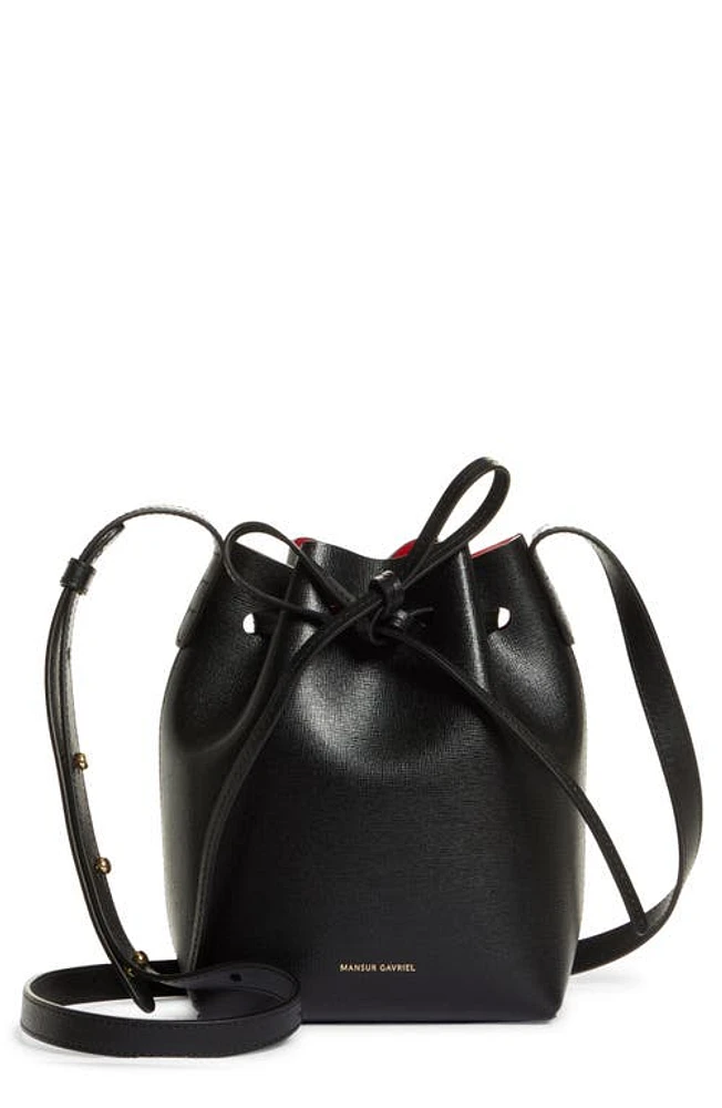 Mansur Gavriel Mini Leather Bucket Bag in Black/Flamma at Nordstrom