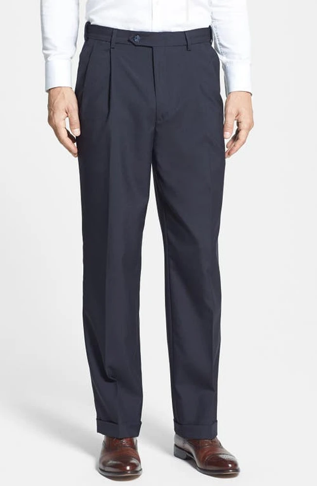 Berle Self Sizer Waist Plain Weave Flat Front Washable Trousers Navy at Nordstrom, X