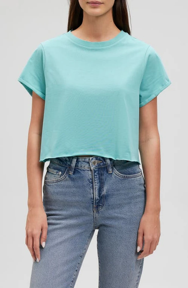 Mavi Jeans Oversize Raw Hem Crop T-Shirt Aqua Sea at Nordstrom,