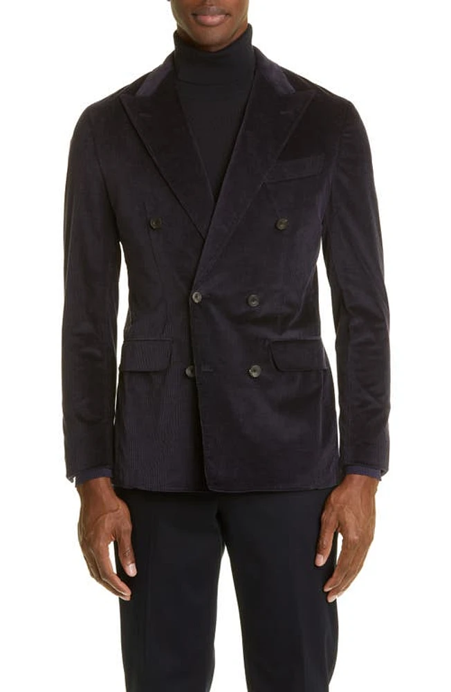 Thom Sweeney Double Breasted Corduroy Blazer in Navy at Nordstrom, Size 38 Us