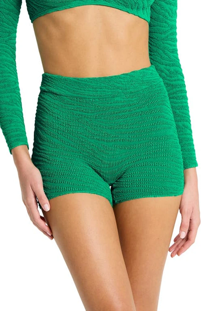 bond-eye Dom High Waist Swim Shorts in Emerald Tiger at Nordstrom