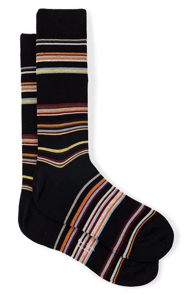 Paul Smith Flavio Stripe Cotton Blend Dress Socks in Black at Nordstrom