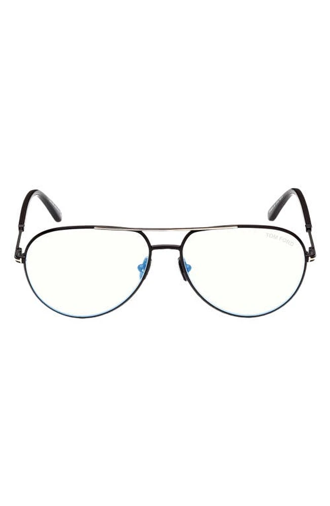 TOM FORD 57mm Blue Light Blocking Glasses in Shiny Black at Nordstrom