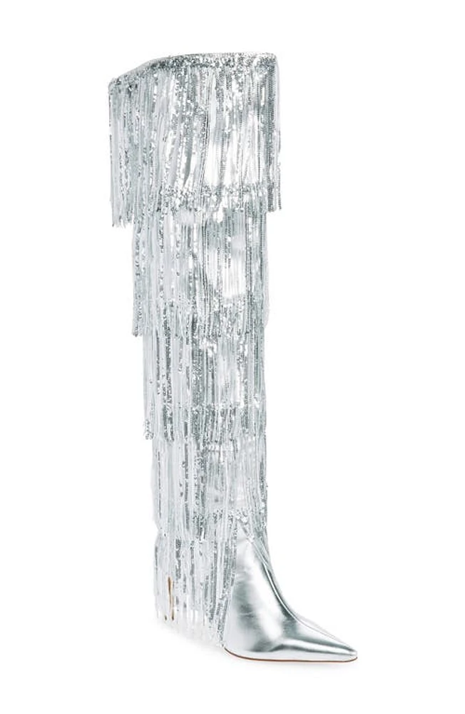 AZALEA WANG Adriel Sequin Fringe Boot Silver at Nordstrom,