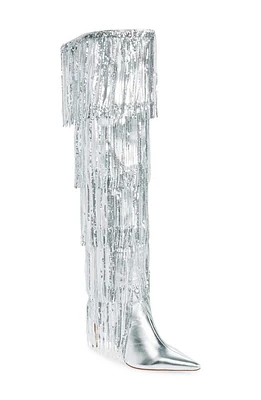 AZALEA WANG Adriel Sequin Fringe Boot Silver at Nordstrom,