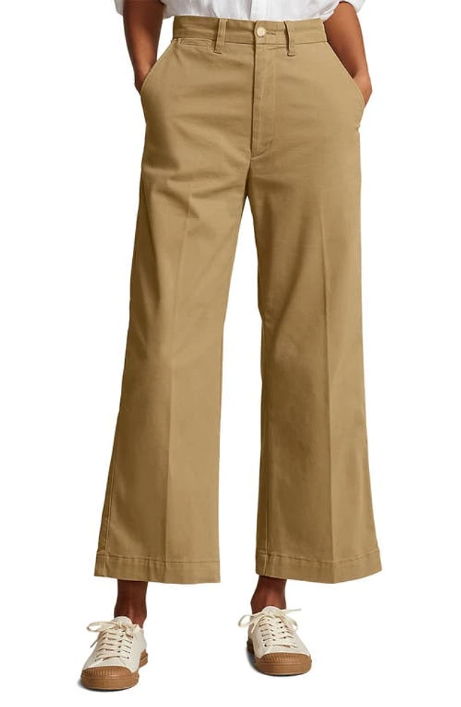 Polo Ralph Lauren Stretch Cotton Twill Wide Leg Crop Pants in Montana Khaki at Nordstrom, Size 4