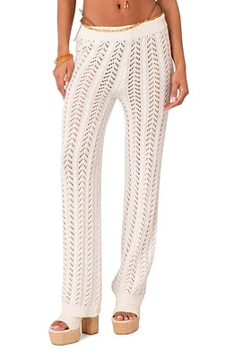 EDIKTED Elektra Sheer Open Knit Cover-Up Pants White at Nordstrom,