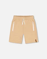 Deux Par Deux Boy's French Terry Short With Zipper Pockets Beige at Nordstrom