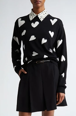 Max Mara Arnold Heart Print Virgin Wool Sweater Black at Nordstrom,